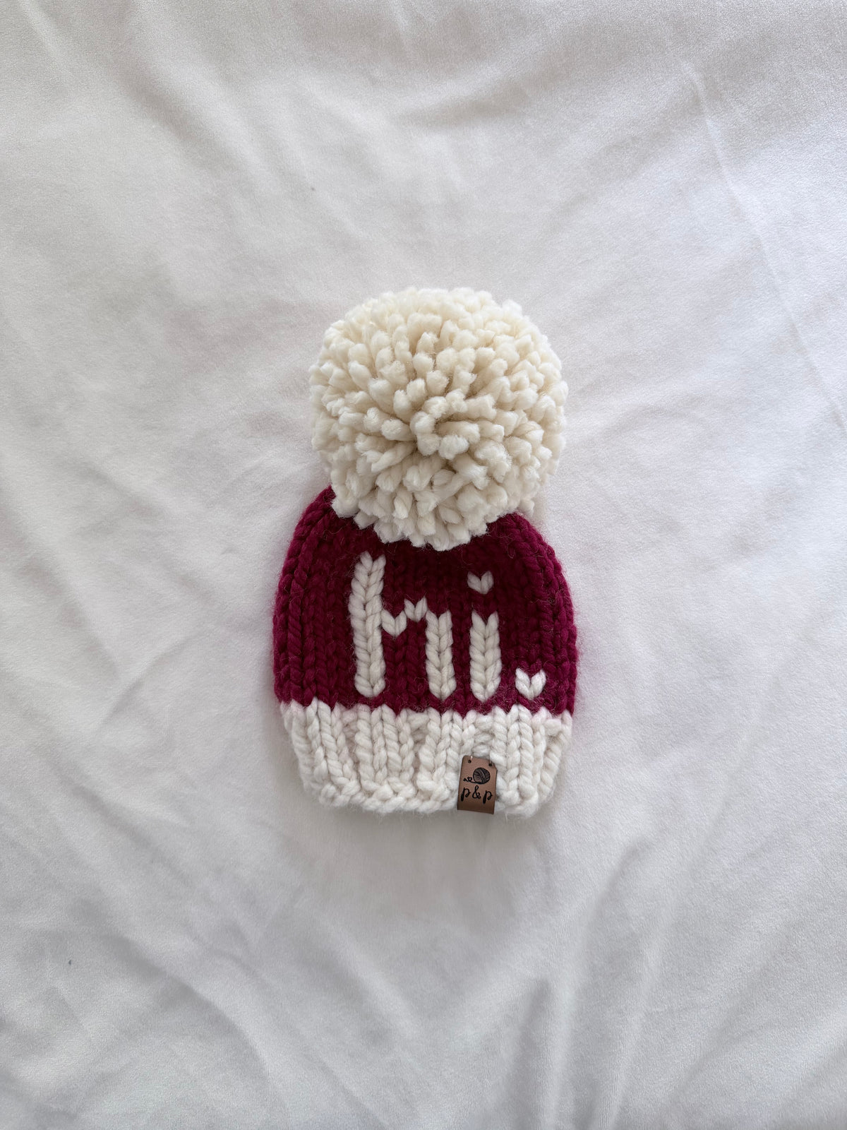 Ready-to-Ship Baby Santa HI Knit Hat | Cranberry + Cream | 0–3 Months