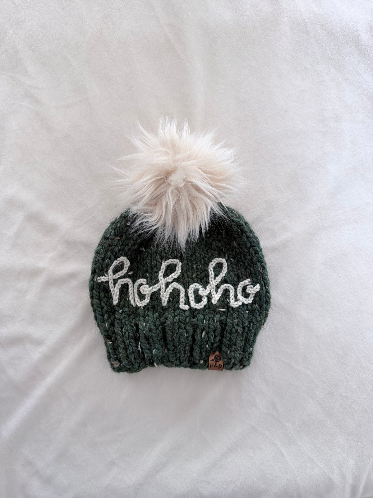 Ready-to-Ship Child Embroidered Ho Ho Ho Knit Hat | Kale