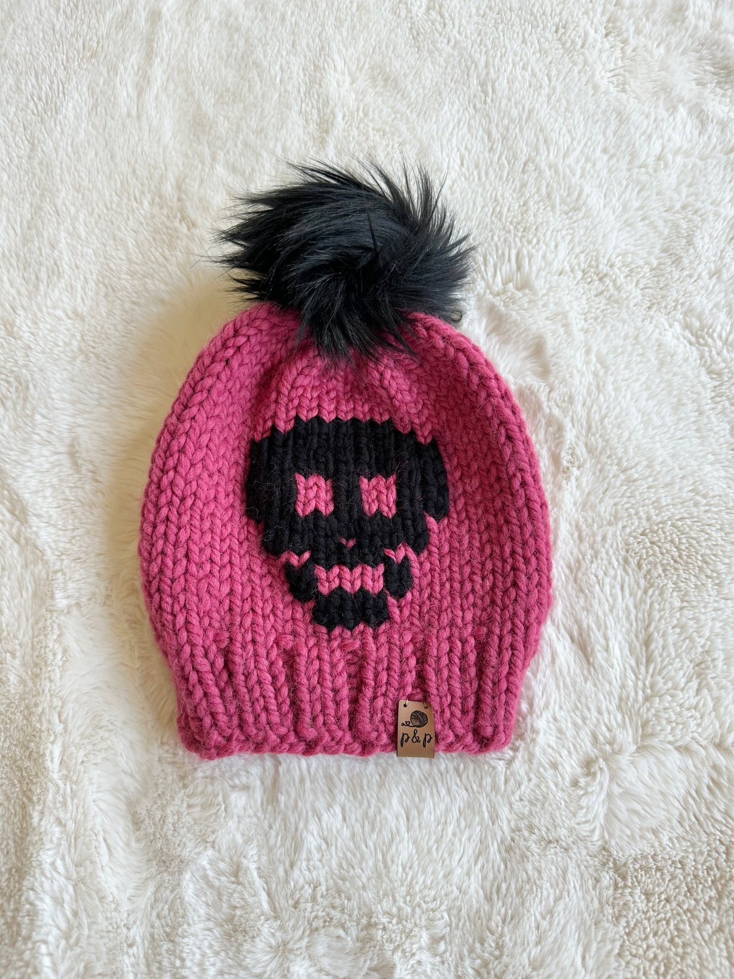 Child Skull in raspberry + black