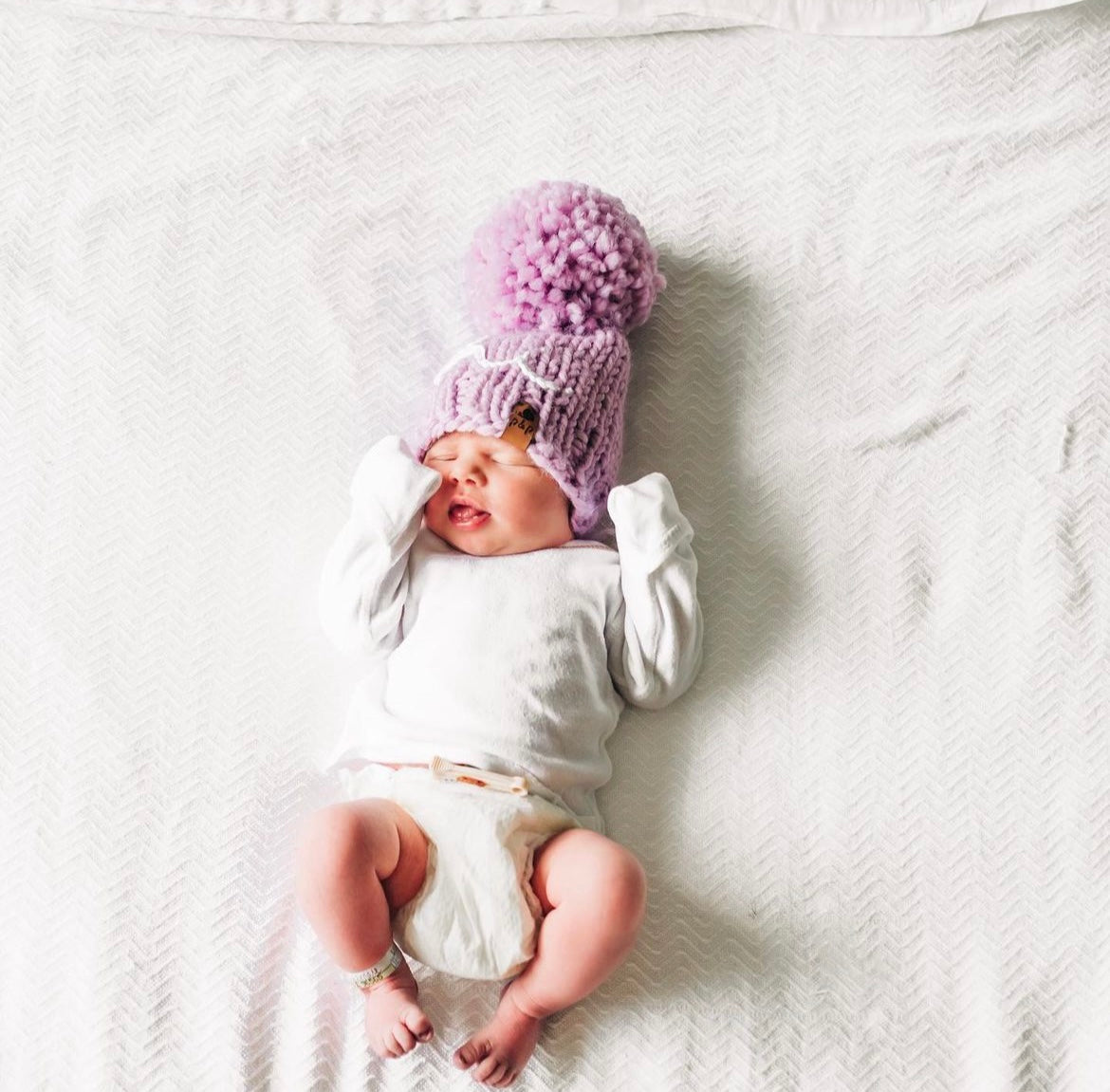 Hand Knit Baby Beanie – Embroidered Hi Hat | Pine & Poppy