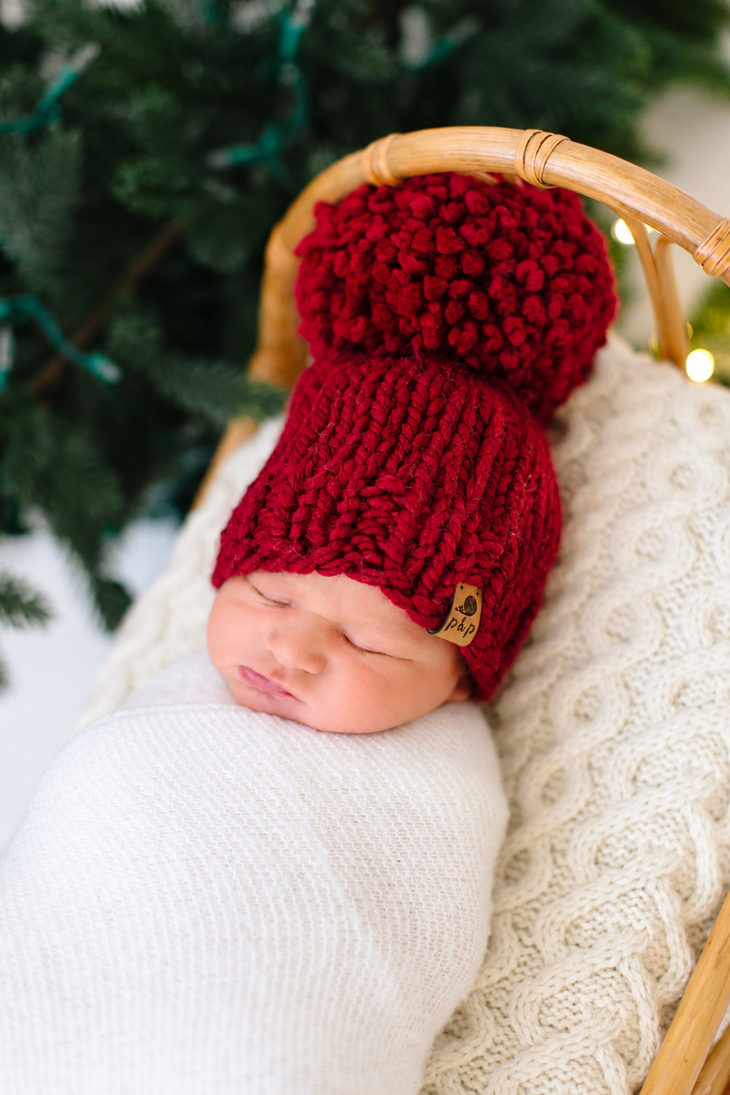 Hand Knit Pom Pom Beanie – Classic Christmas Red | Pine & Poppy