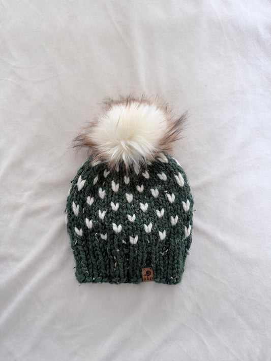 Ready-to-Ship Child Mini Heart Knit Hat | Kale + Cream