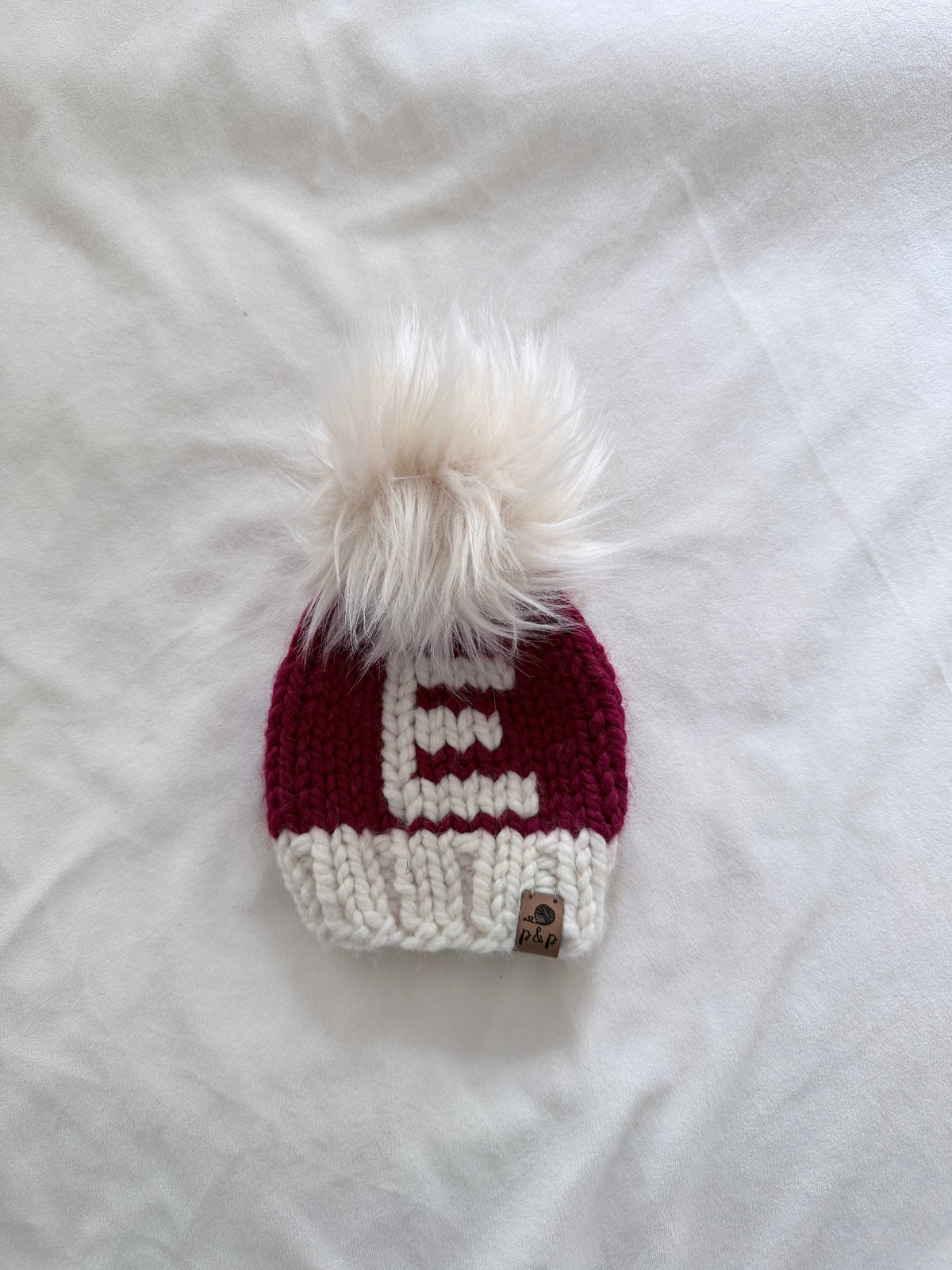 Ready-to-Ship Newborn Santa Initial E Knit Hat | Cranberry + Cream