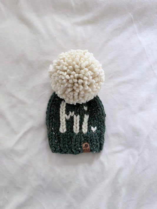 Ready-to-Ship Baby HI Knit Hat | Kale + Cream | 0-3 Months