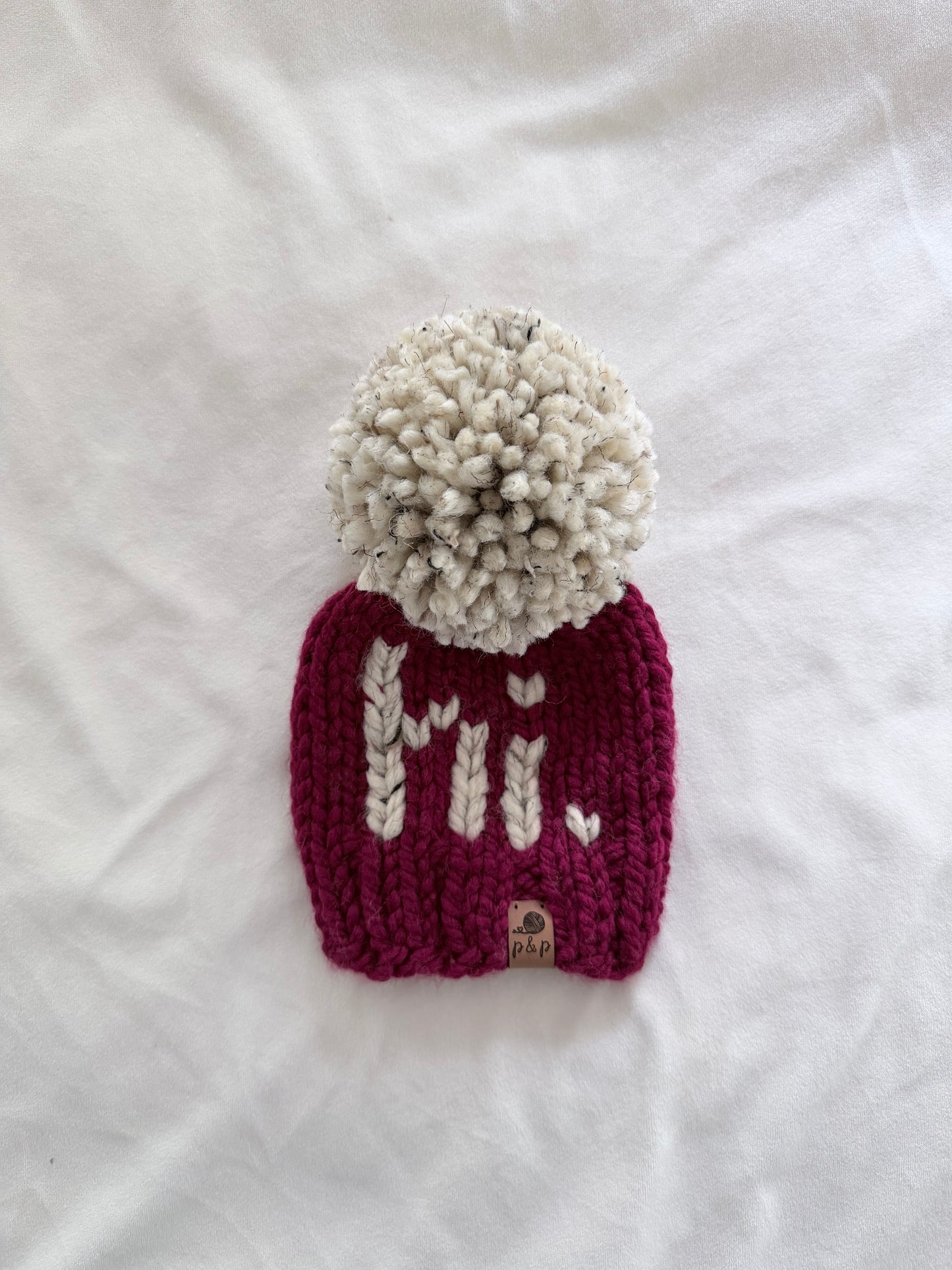 Ready-to-Ship Baby HI Knit Hat | Cranberry + Oatmeal | 0-3 Months