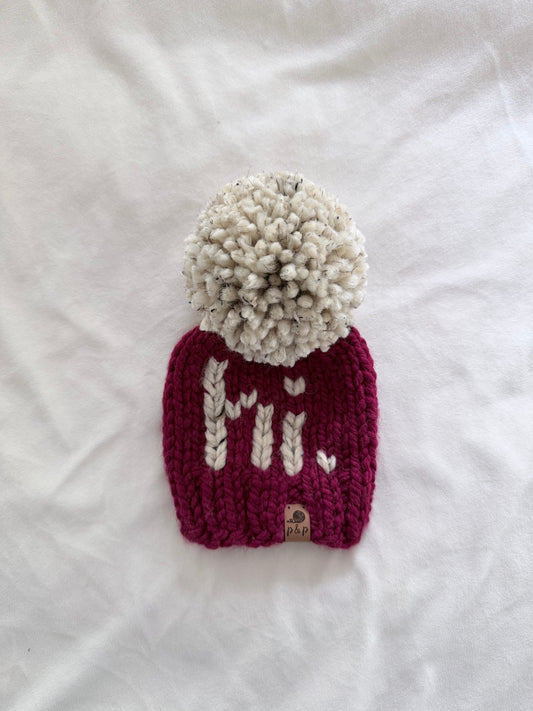 Ready-to-Ship Baby HI Knit Hat | Cranberry + Oatmeal | 0-3 Months