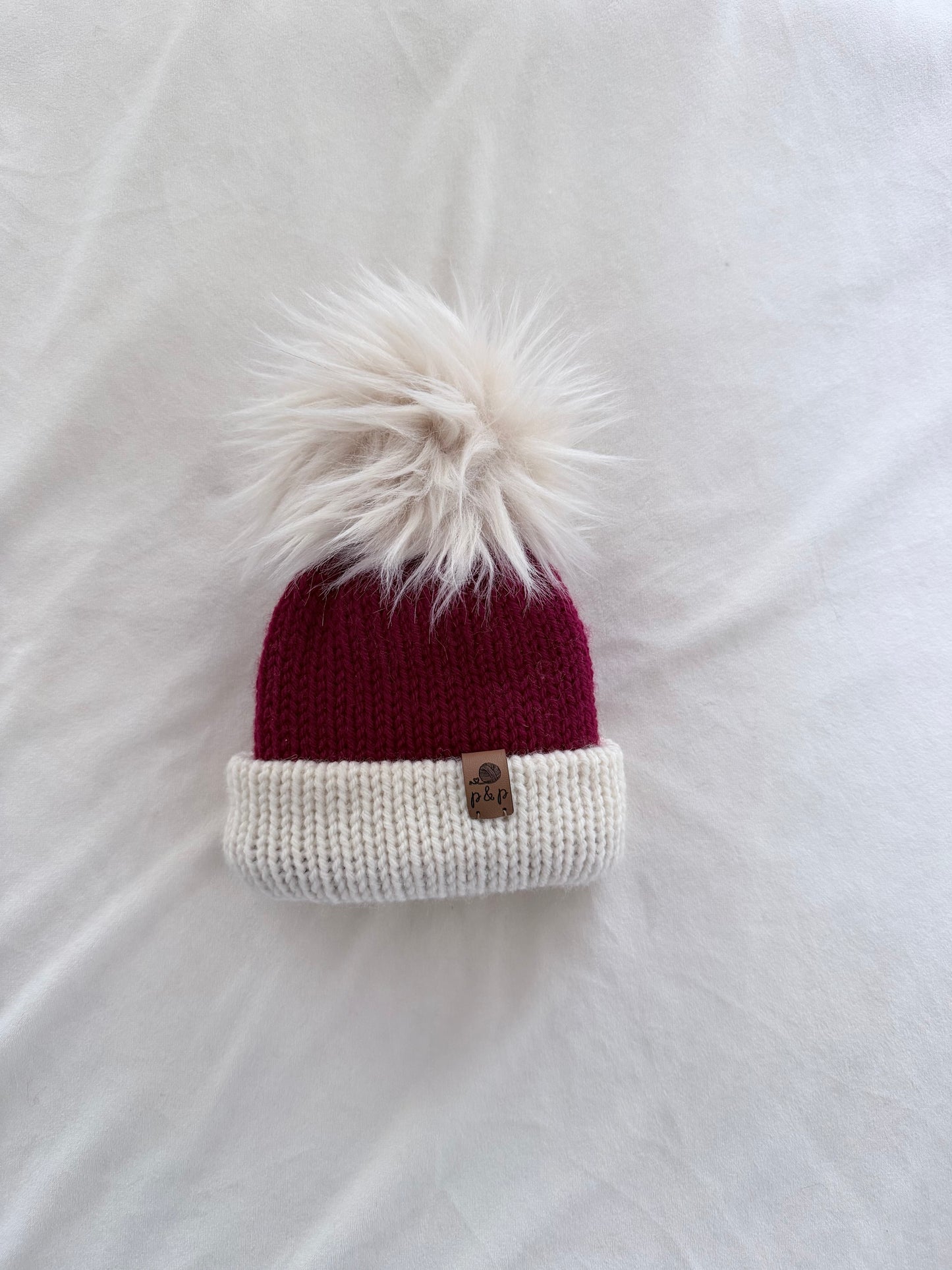 Ready-to-Ship Baby 0-6 months Alpine Santa Beanie | Cranberry + Cream