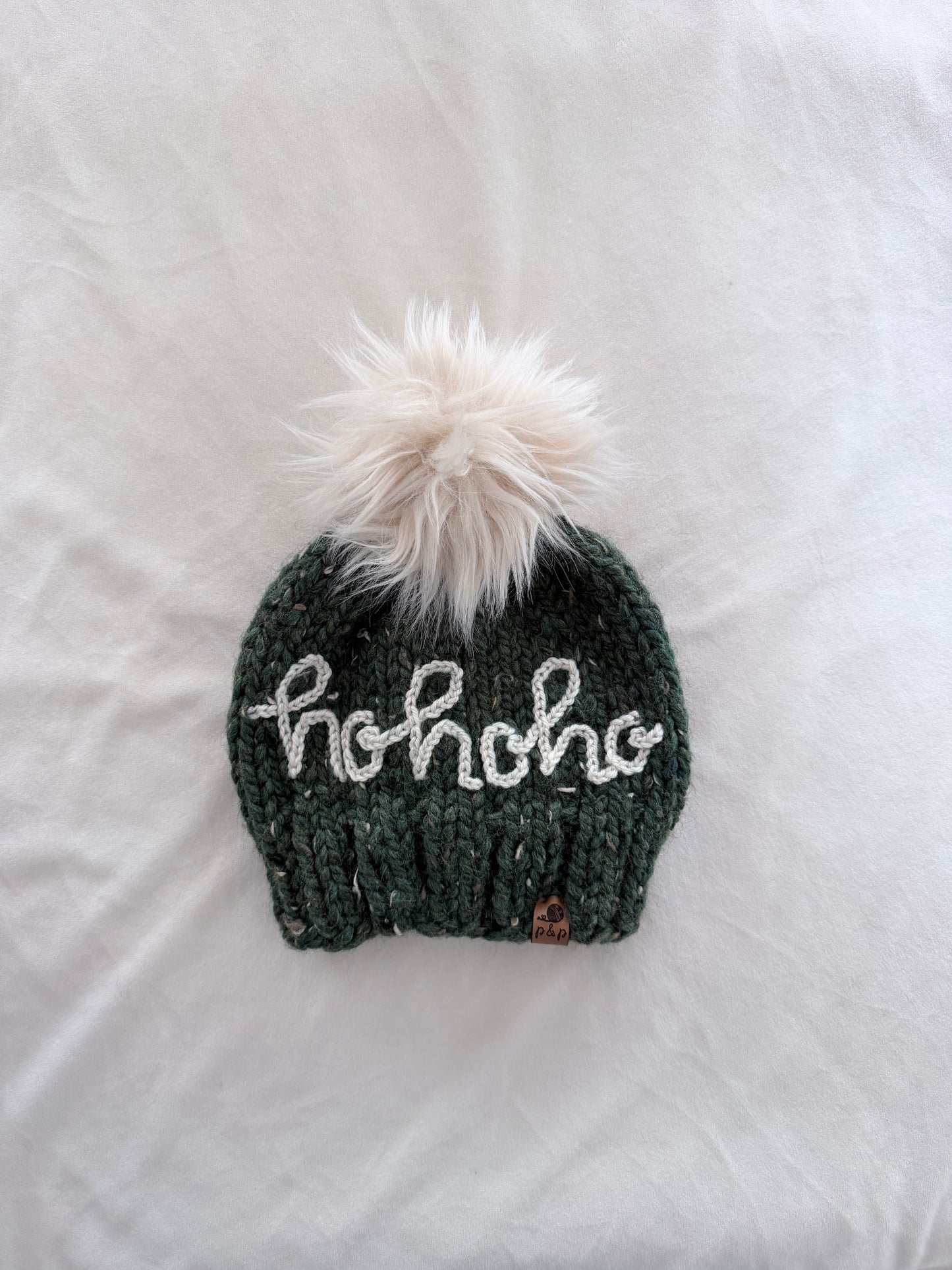 Ready-to-Ship Child Embroidered Ho Ho Ho Knit Hat | Kale