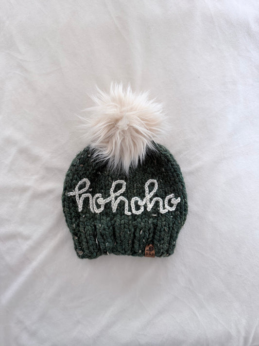 Ready-to-Ship Child Embroidered Ho Ho Ho Knit Hat | Kale