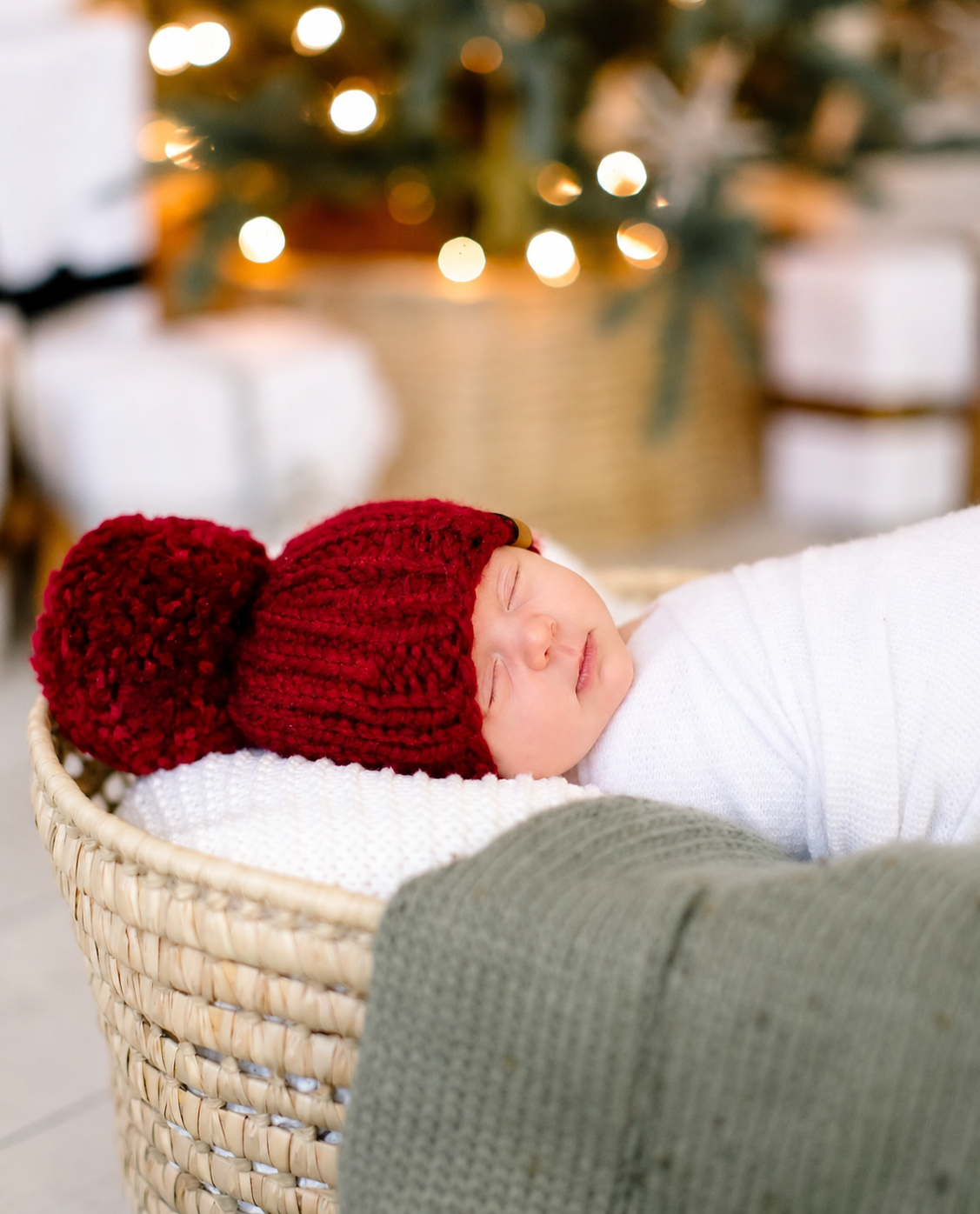 Hand Knit Pom Pom Beanie – Classic Christmas Red | Pine & Poppy