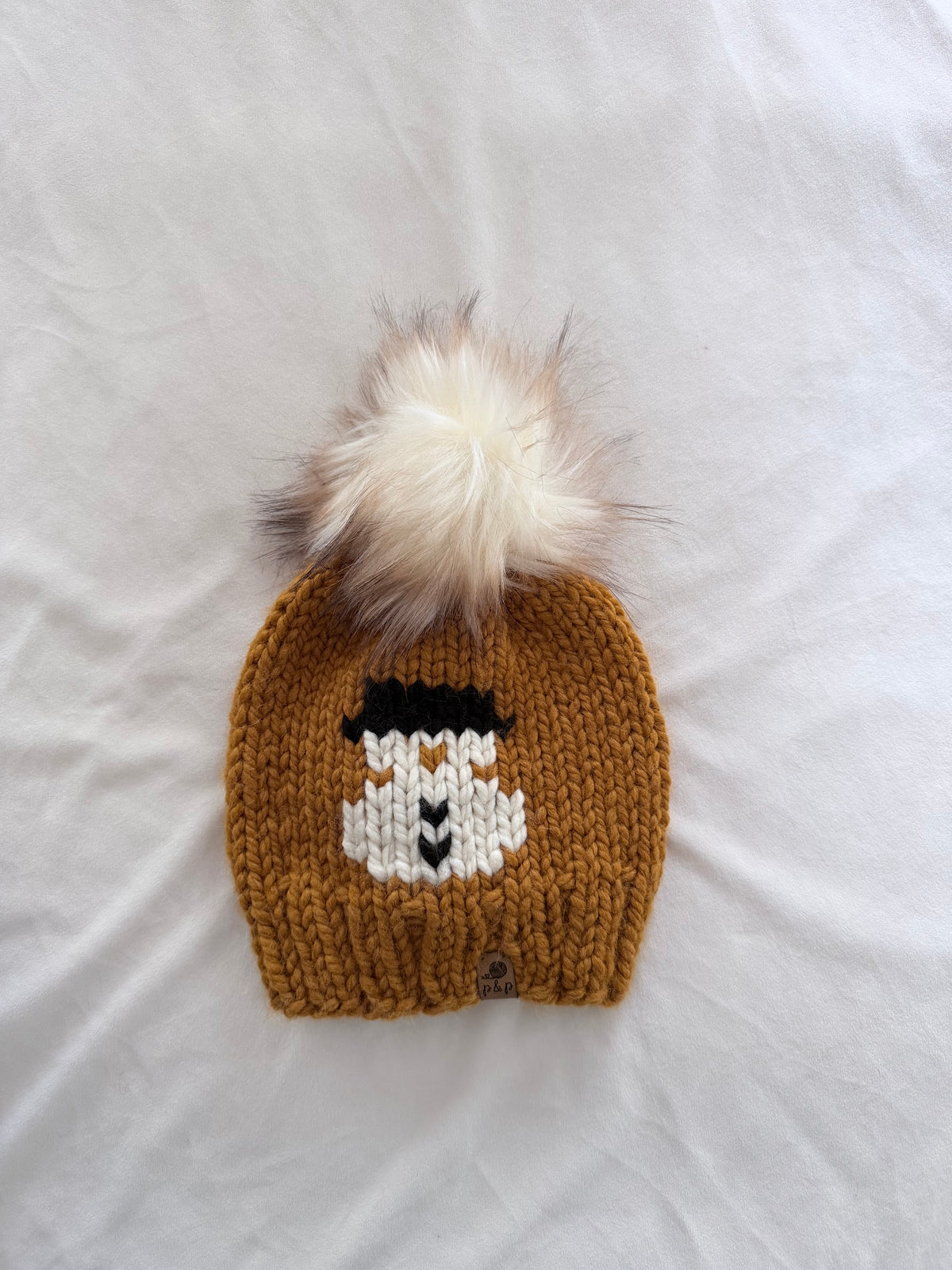 Ready-to-Ship Adult Snowman Knit Hat | Butterscotch