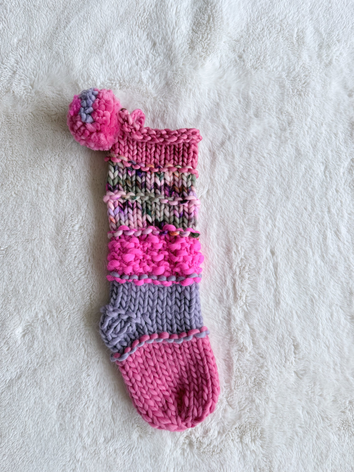 Hand Knit Christmas Stocking | Pink Glacier