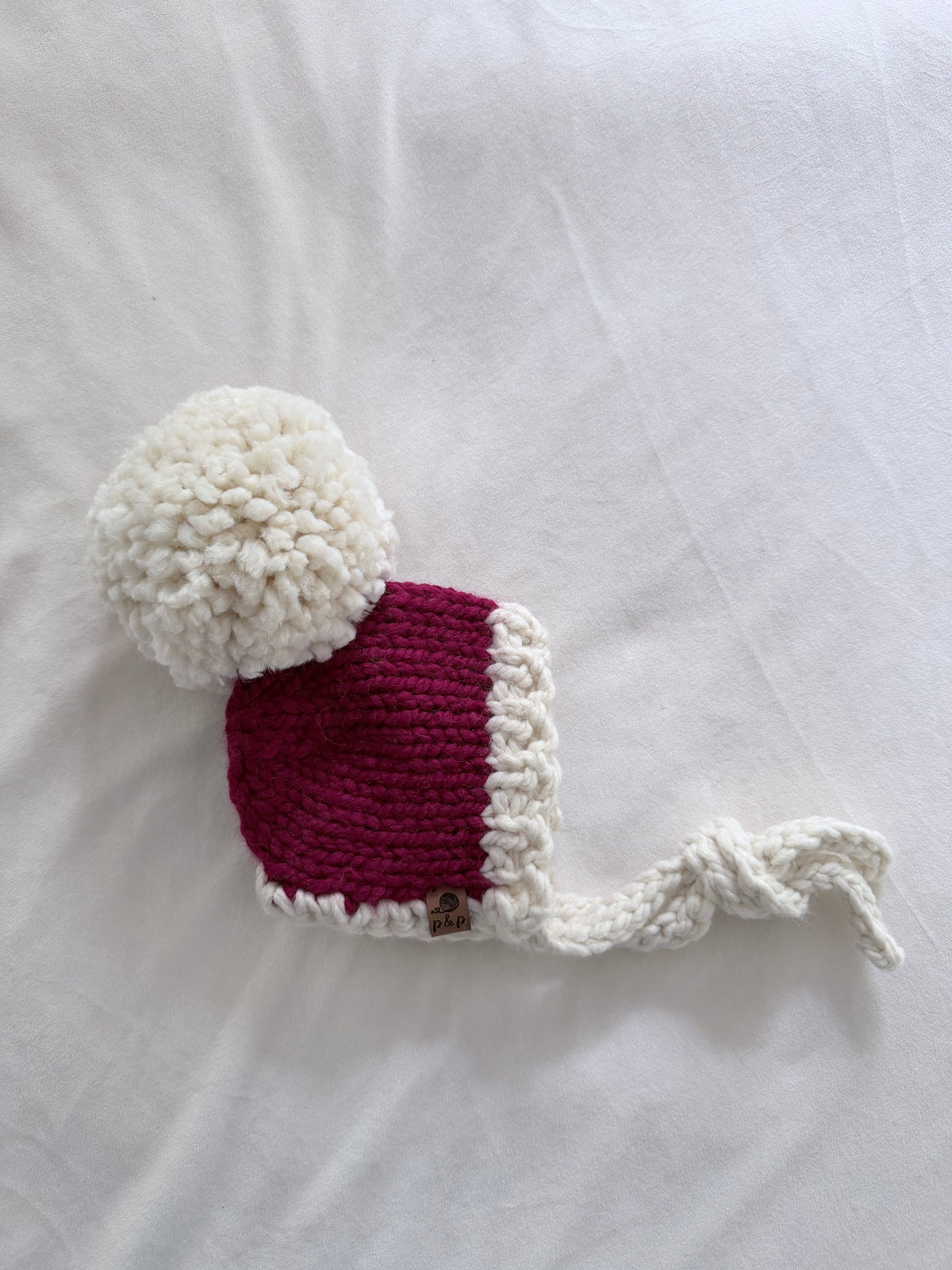 Ready-to-Ship Newborn Santa Knit Bonnet | Cranberry + Cream