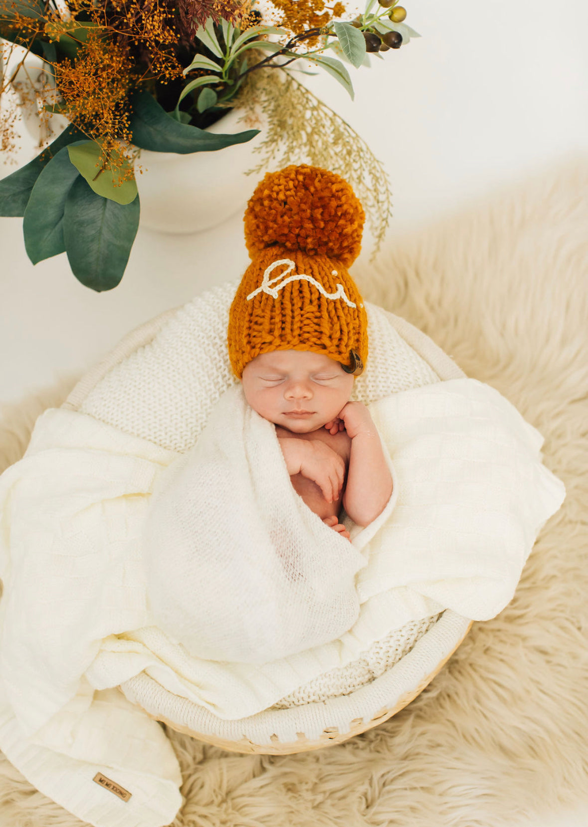 Hand Knit Baby Beanie – Embroidered Hi Hat | Pine & Poppy