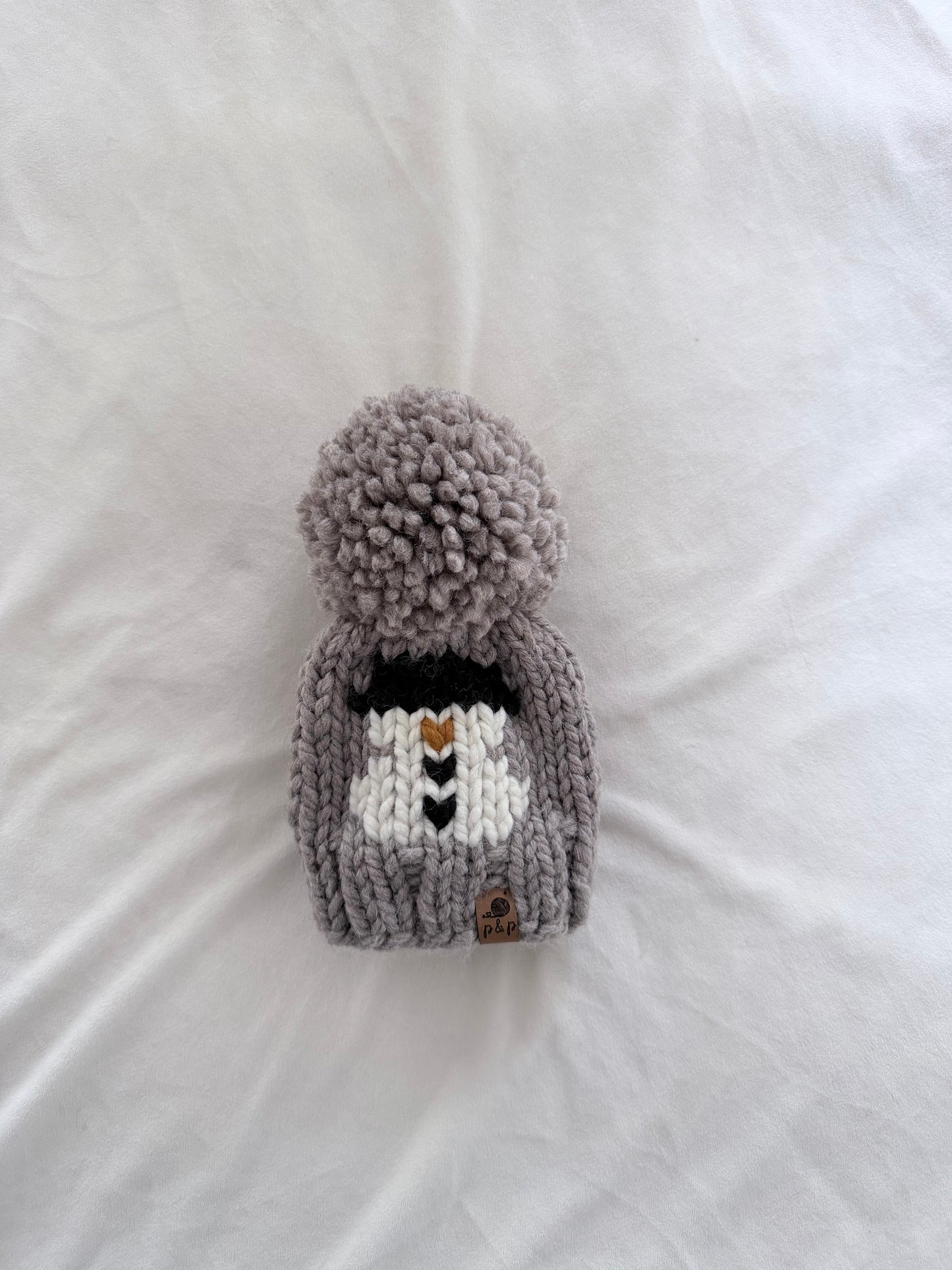 Ready-to-Ship Newborn Snowman Knit Hat | Driftwood Yarn Pom