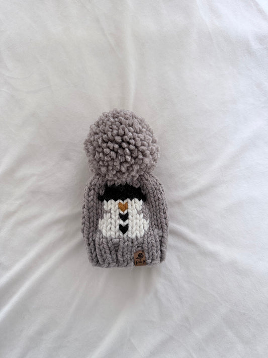 Ready-to-Ship Newborn Snowman Knit Hat | Driftwood Yarn Pom