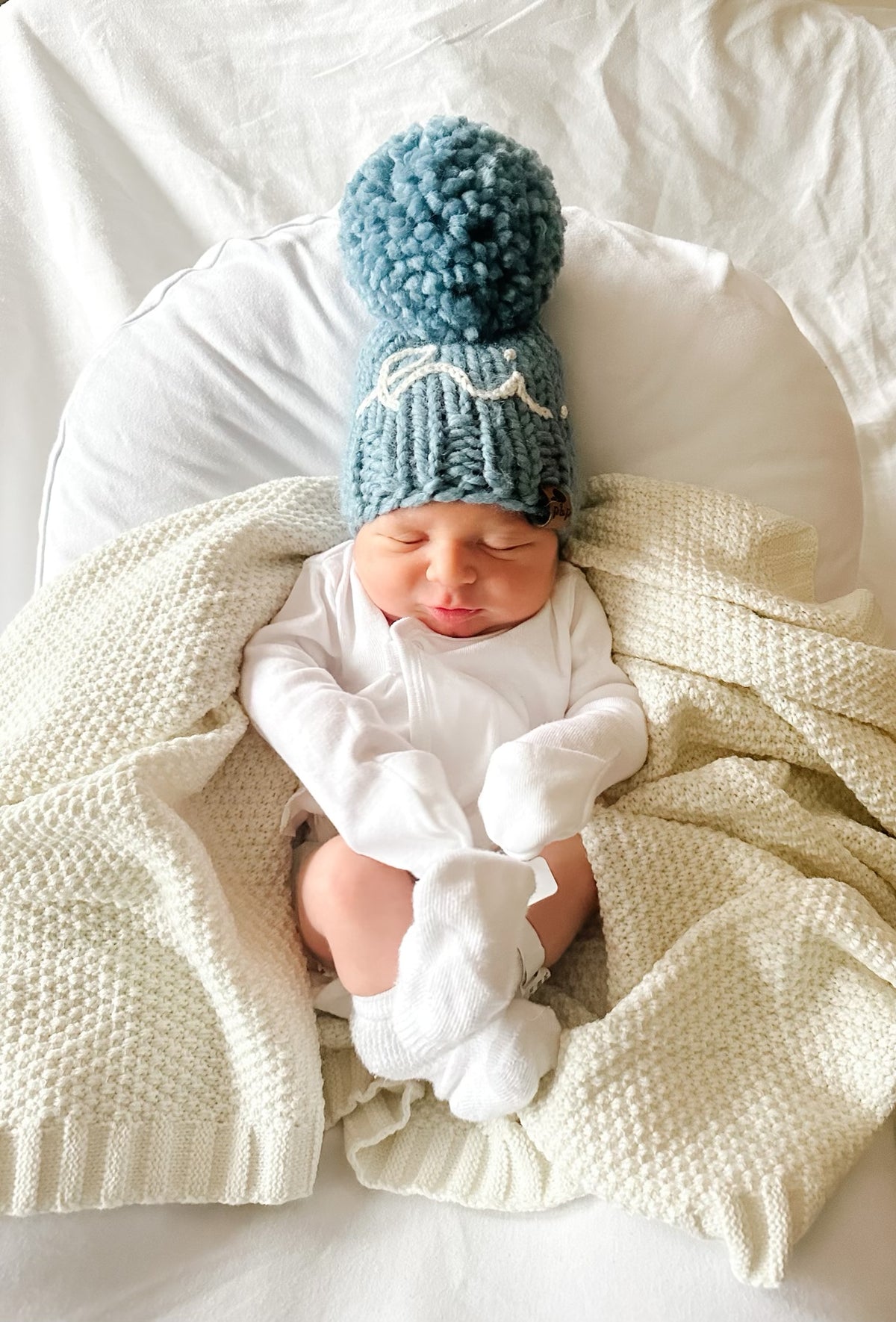 Hand Knit Baby Beanie – Embroidered Hi Hat | Pine & Poppy