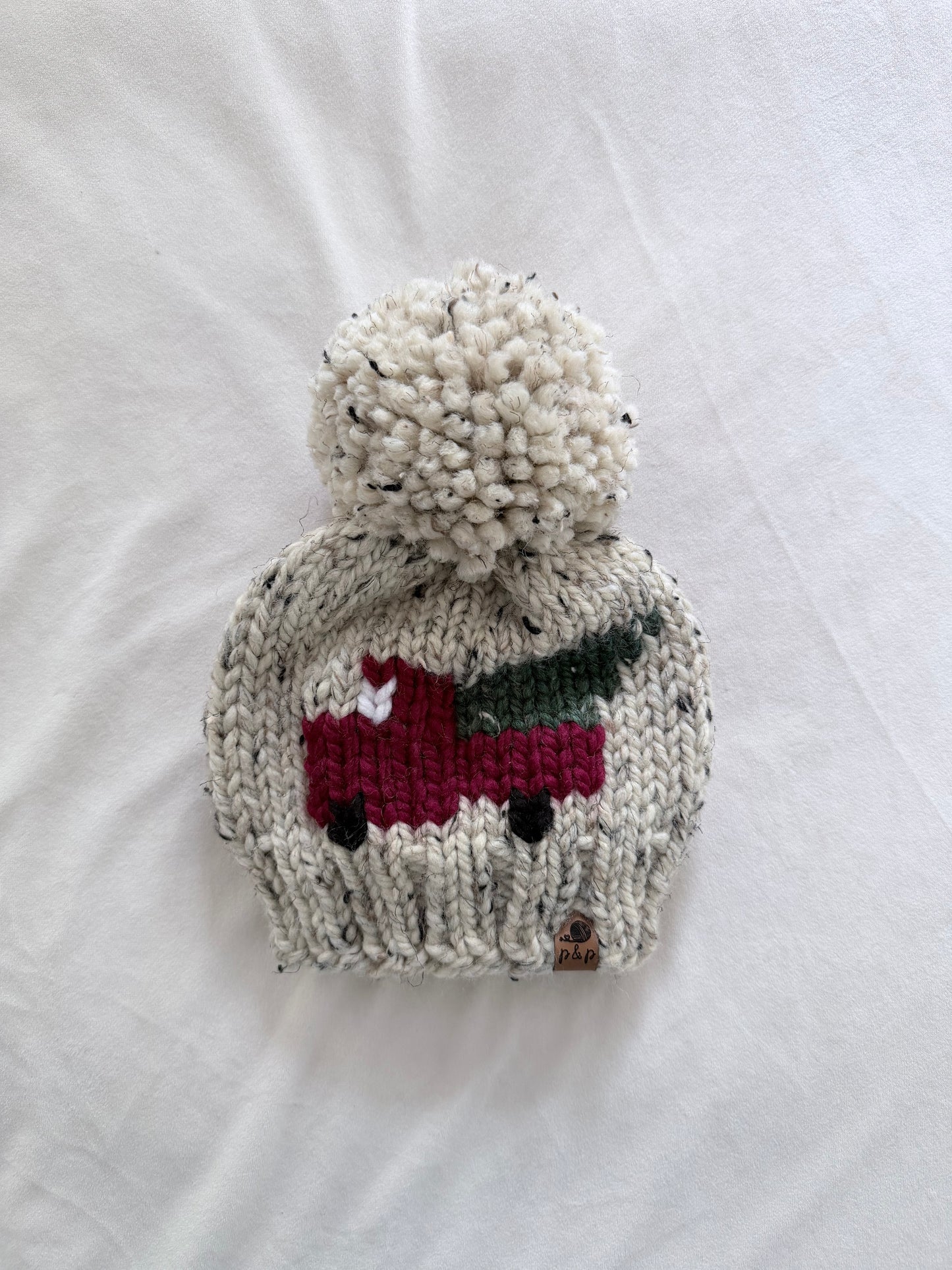 Ready-to-Ship Toddler Christmas Truck Knit Hat | Oatmeal