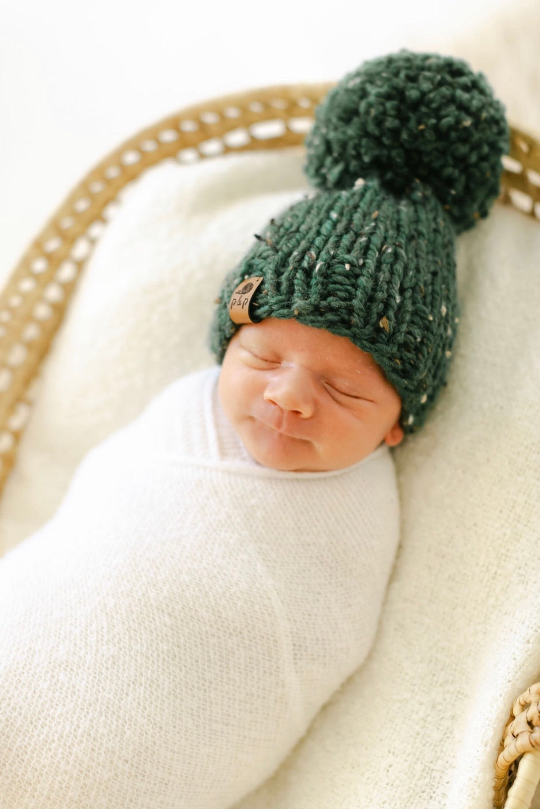 Hand Knit Pom Pom Beanie – Classic Christmas Green | Pine & Poppy