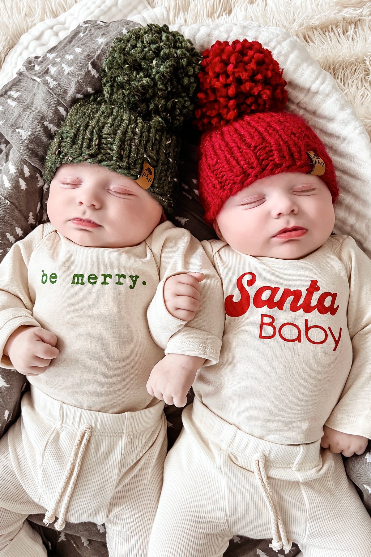 Hand Knit Pom Pom Beanie – Classic Christmas Red | Pine & Poppy