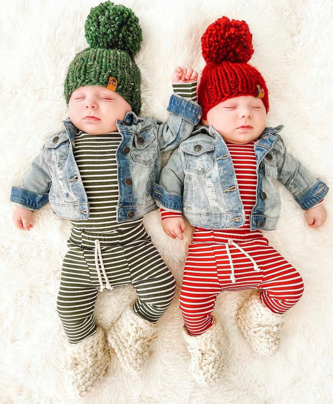 Hand Knit Pom Pom Beanie – Classic Christmas Red | Pine & Poppy
