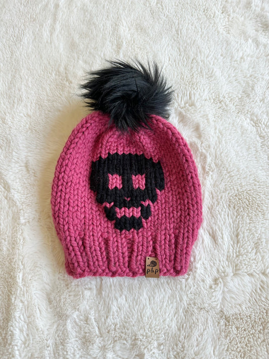 Child Skull in raspberry + black