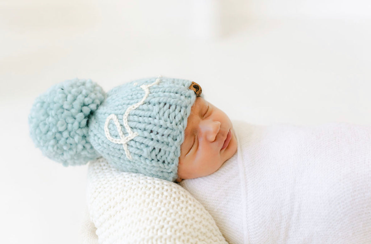 Hand Knit Baby Beanie – Embroidered Hi Hat | Pine & Poppy