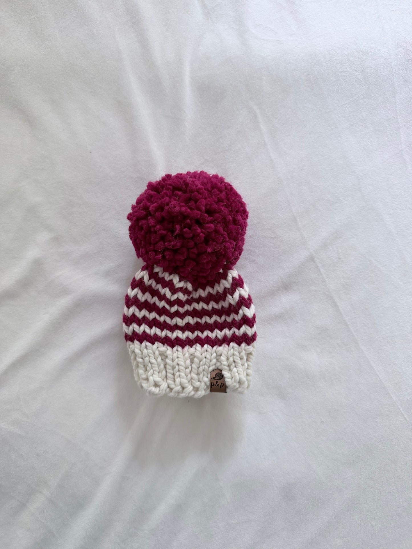 Ready-to-Ship Newborn Candy Cane Stripe Knit Hat | Cranberry + Cream