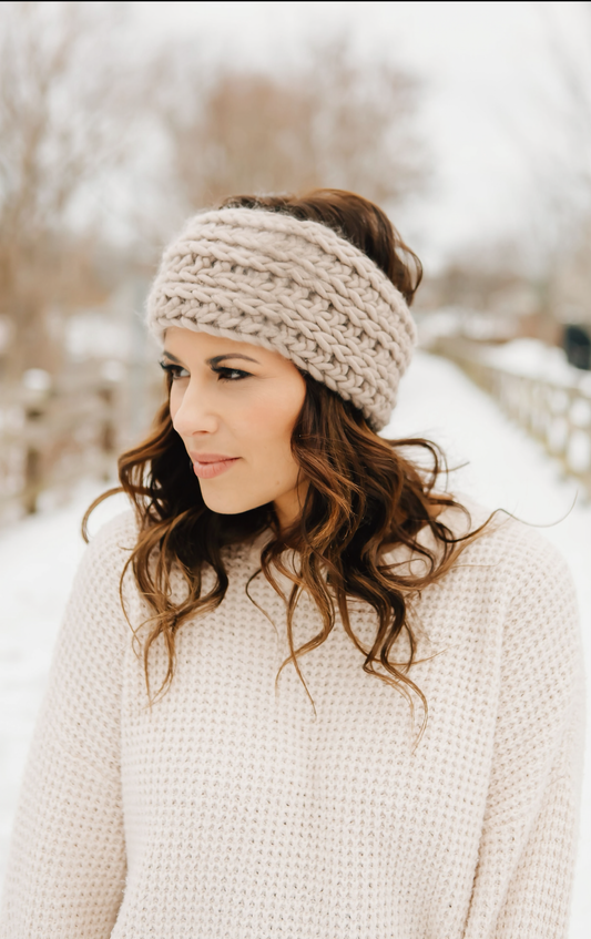 Ready-to-Ship Hand-Knit Wool Headband | Taupe